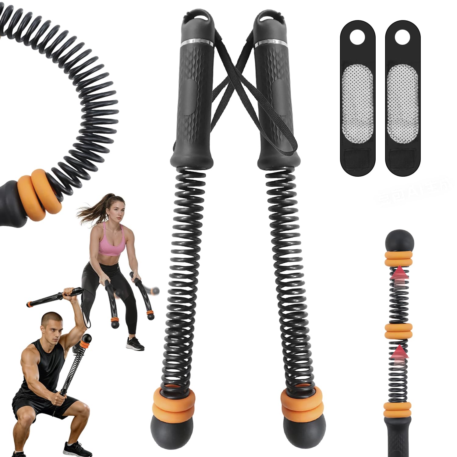 2 cuerdas de batalla sin cuerda para entrenamiento HIIT, cardio, fuerza y bajo impacto, equipo portátil de gimnasio en casa, mango antideslizante, cuerdas de batalla inalámbricas para hombres y