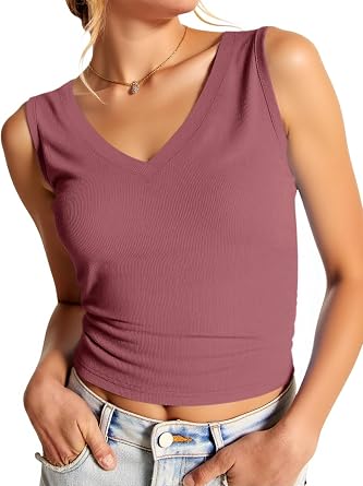 Imily Bela Womens Ribbed Tank Tops Summer Slim Fit V Neck Tops Casual Basic Knit Sleeveless Shirts