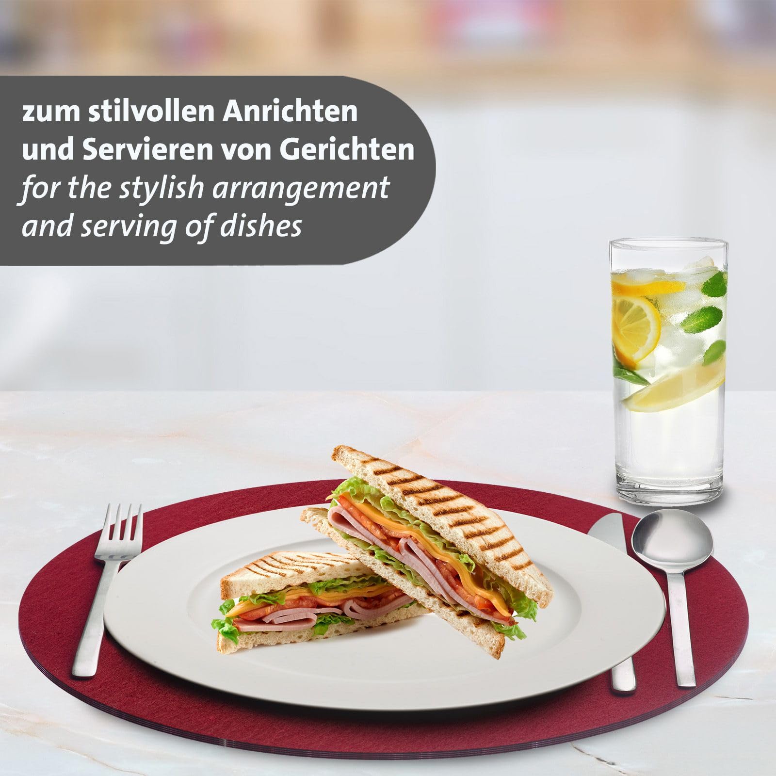 Westmark Podkładki Cozy – zestaw 4 okrągłych podkładek, eleganckie podkładki na stół w domu lub w restauracji – poliester, Ø 35 cm, czerwony