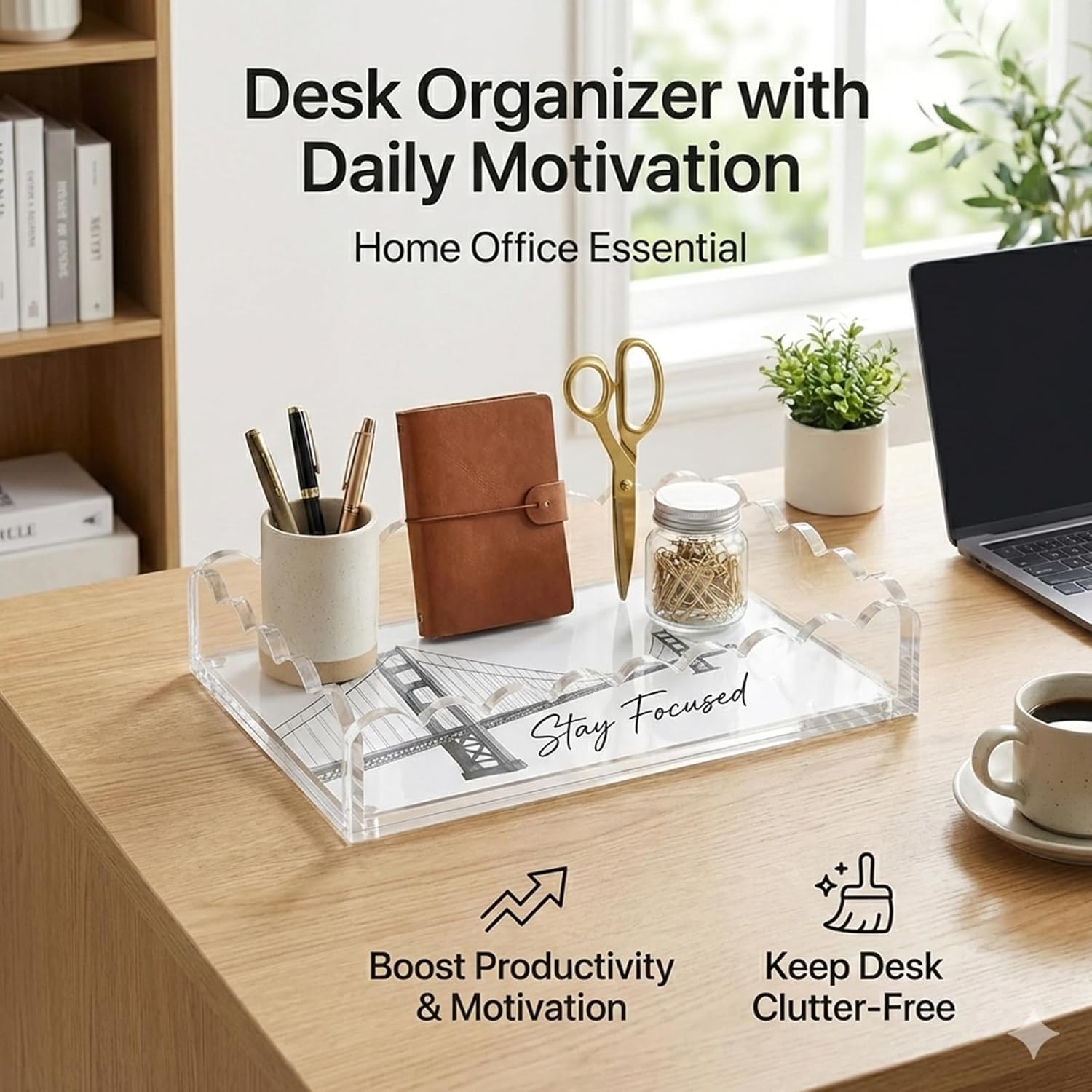 Acrylic Scalloped Tray with Magnetic Photo Mat - 8x8 inch Customizable Display Tray for Photos, Art, Messages, Clear Vanity Tray Organizer for Bathroom, Coffee Table, Home Office Decor