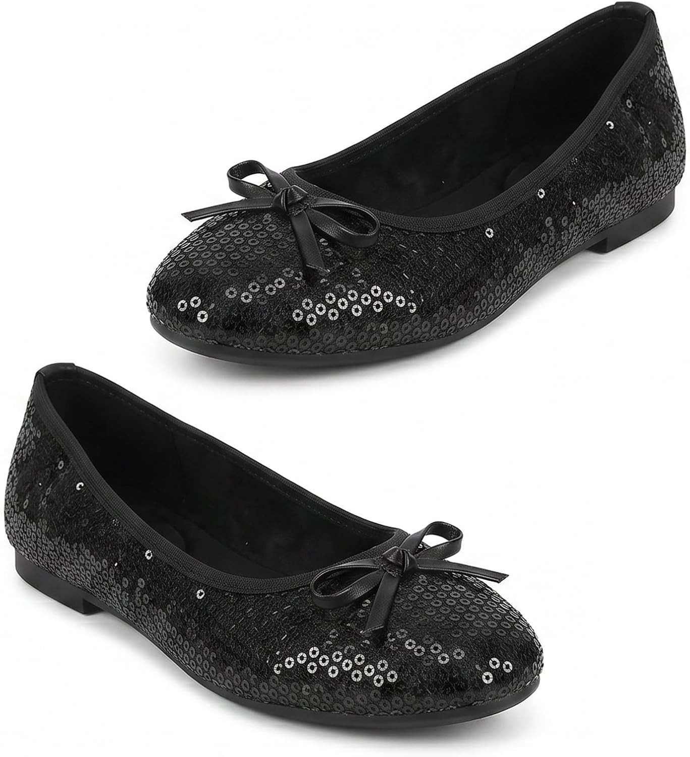 Lusofie Black Sequin Foldable Flats for Women with Zipper Pouch - Foldable Ballet Flats for Women for Travel Office Weddings With Anti-Slip Sole