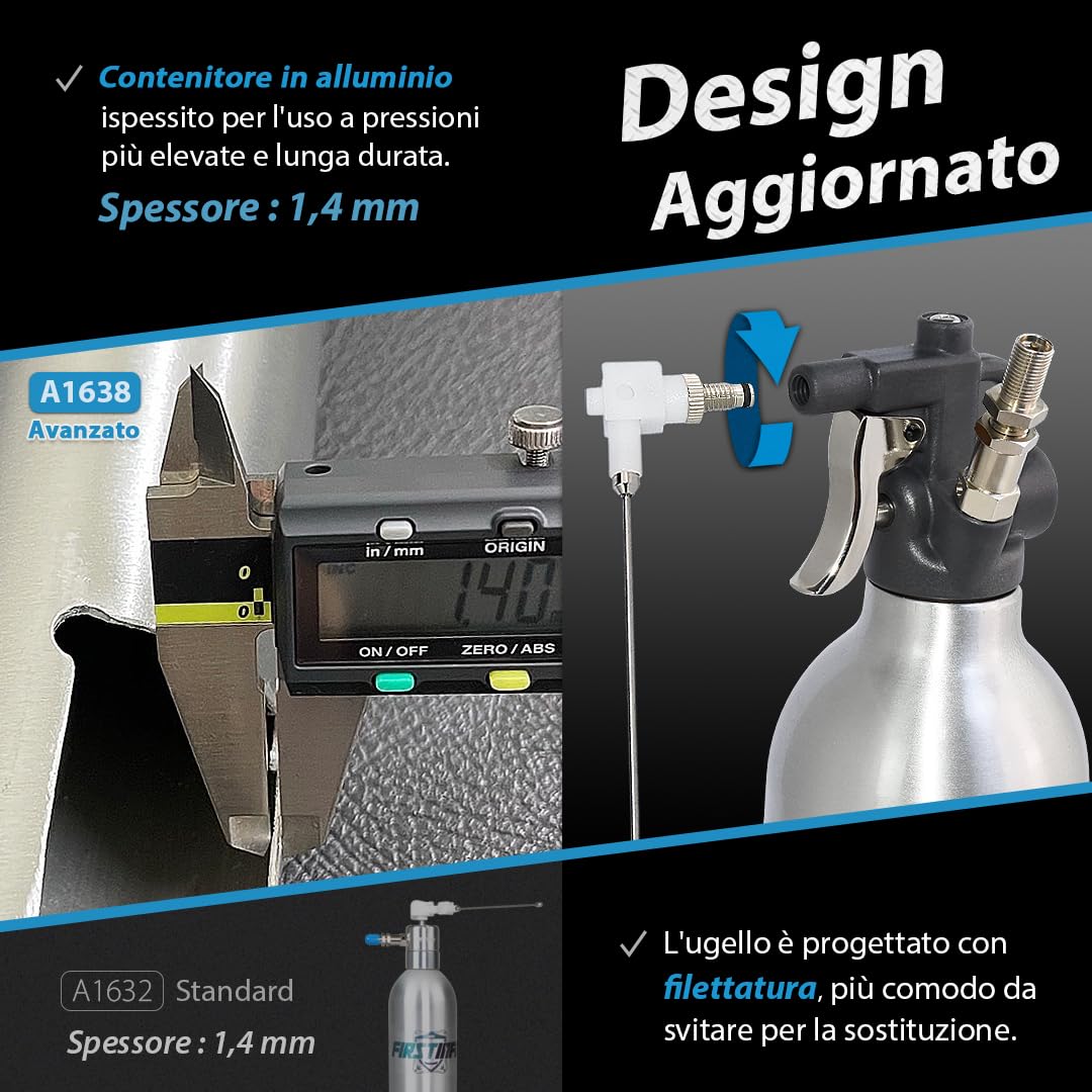 FIRSTINFO A1638 | Bottiglia spray riutilizzabile per pulitore freni 620 ml | Alluminio | Spruzzatore a pressione max 140 psi | Bomboletta aerosol spessa | Ugello two-way