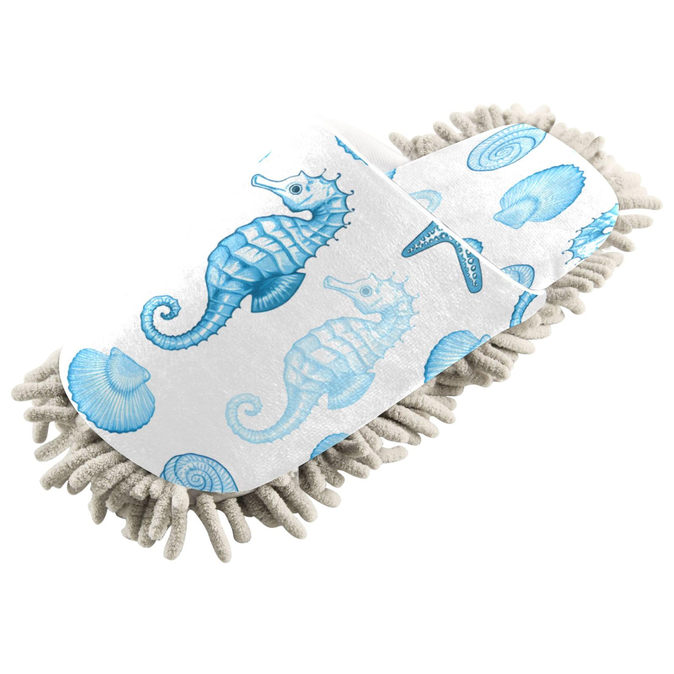 Kigai Seahorses Mop Slippers for Floor Cleaning, Slippers for Women Men, Microfiber Floor Cleaning, L