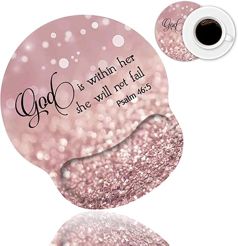 Alfombrilla ergonómica para mouse con soporte de muñeca y posavasos para café, bonita almohadilla para reposamuñecas con base de poliuretano