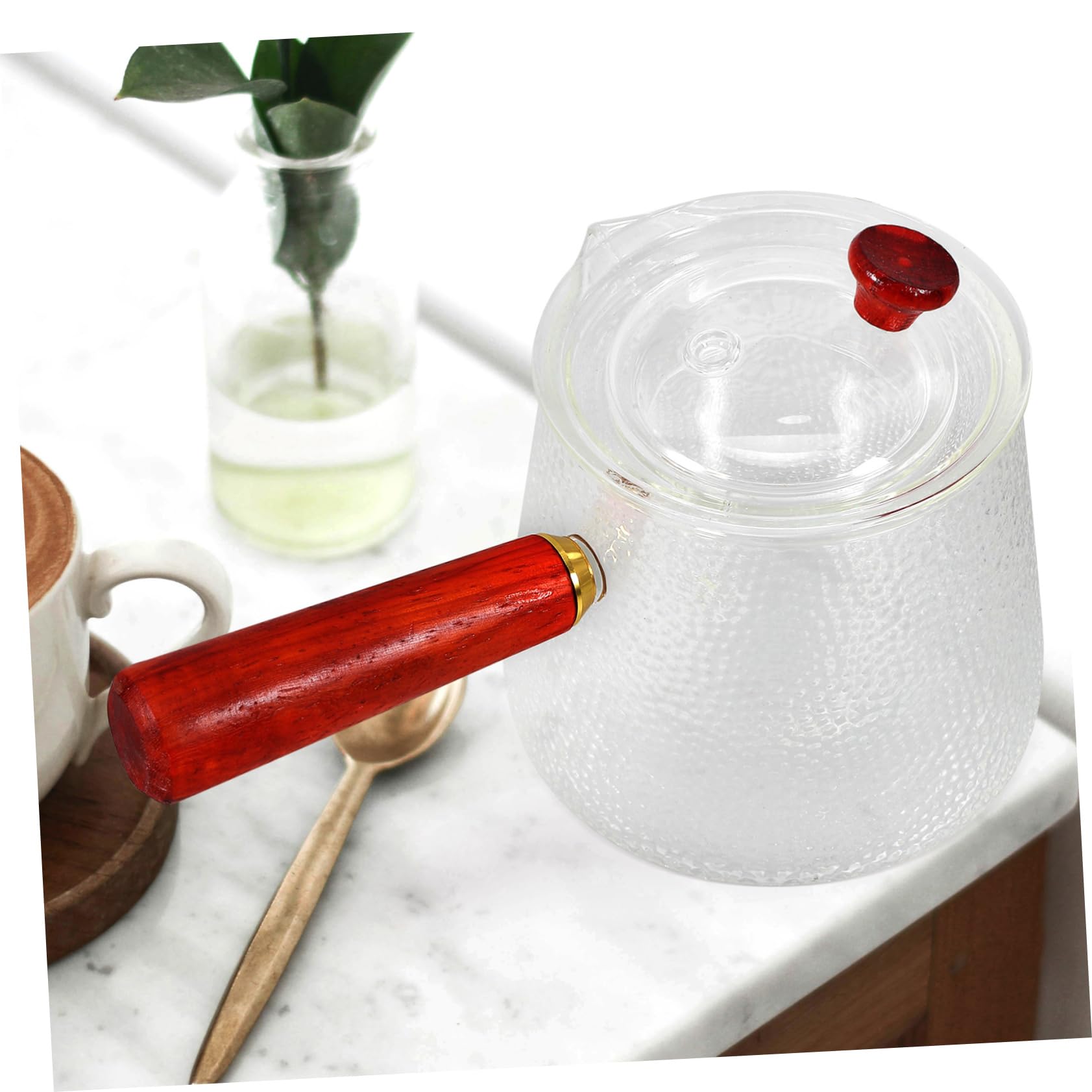 MAGICLULU Glas-teekanne mit Holzgriff Durchsichtige Teekanne aus Glas Teekessel mit Deckel Kleine Teekanne für Losen Tee Kanne zum Aufbrühen von Tee und Kaffee