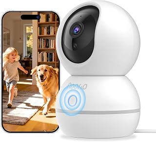 Noorio Security Camera 2K, Baby Monitor Dog Camera 360-degree for Home Security/Smart Motion Tracking, Phone App, IR Night Vision, Siren, Works with Alexa, 2-Way Audio, CS201