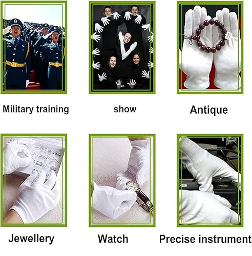 Miniatura 7 de Maydahui 12 pares de guantes de algodón blancos de 9 pulgadas, tamaño extra grande para cosméticos, hidratantes, monedas, joyas, inspección,