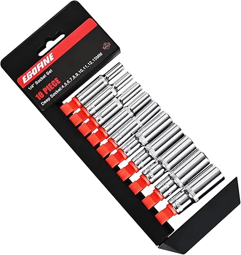 Miniatura 19 de Egofine Juego de 12 llaves de trinquete de 3/8 pulgadas, juego de llaves de vaso con 10 enchufes de 0.315-14,17,19,21 in y mango de trinquete