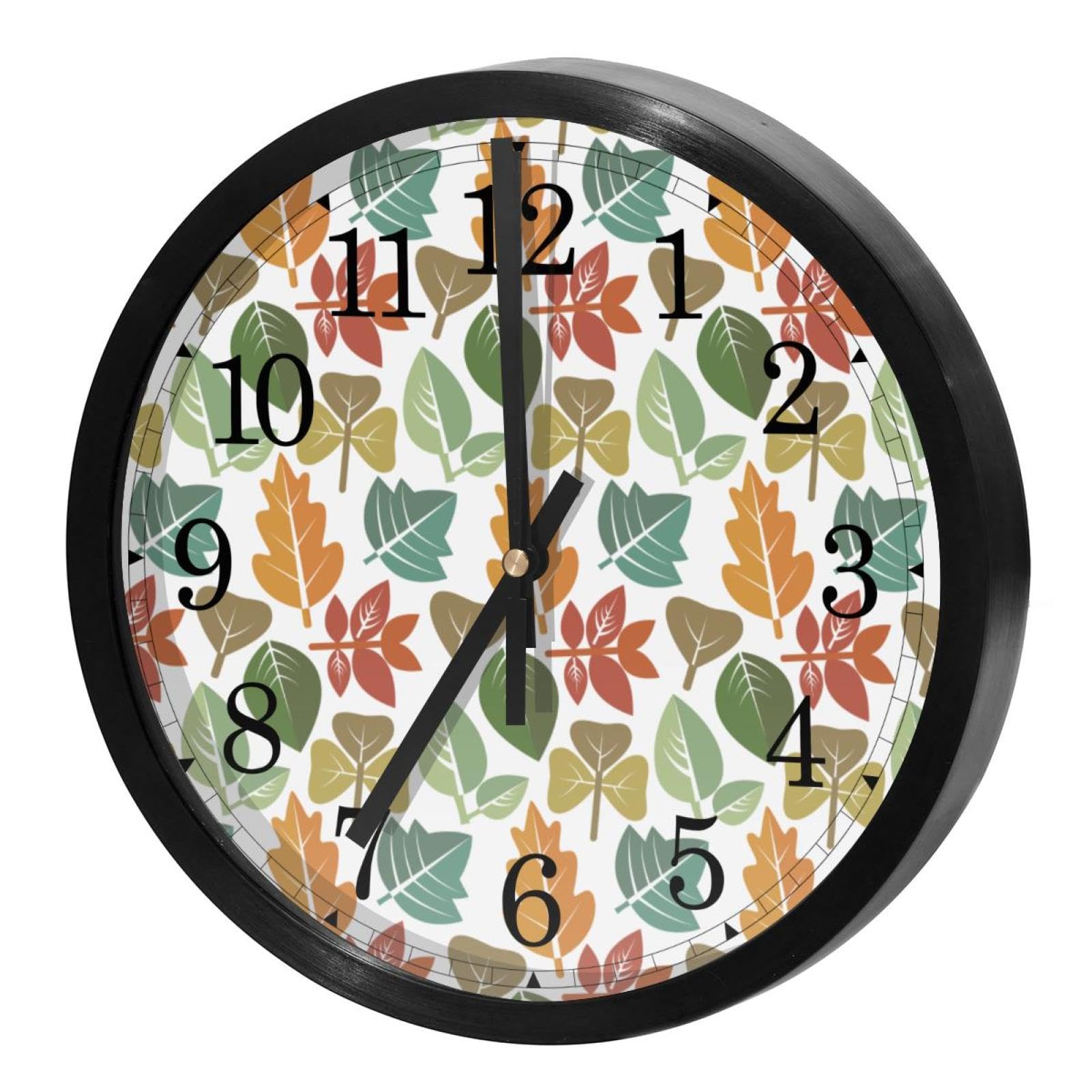 Horloge murale silencieuse pour bureau et école avec motif feuilles zen