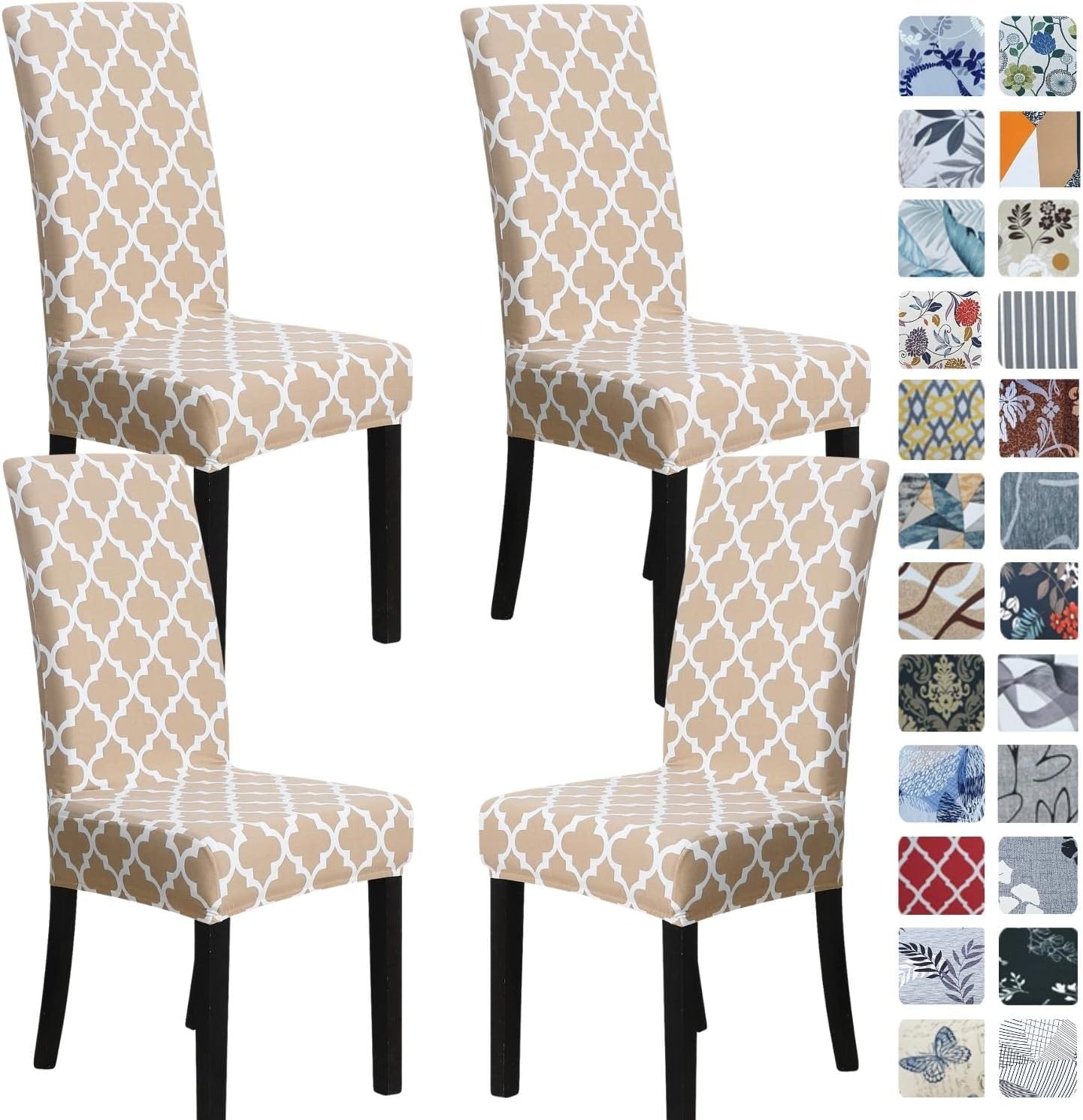 SPRINGRICO Chair Covers for Dining Room Set of 4, Stretch Dining Chair Cover, Washable Spandex Kitchen Parsons Chair Slipcovers, Removable Seat Protector for Home or Party (4pack,Style1)