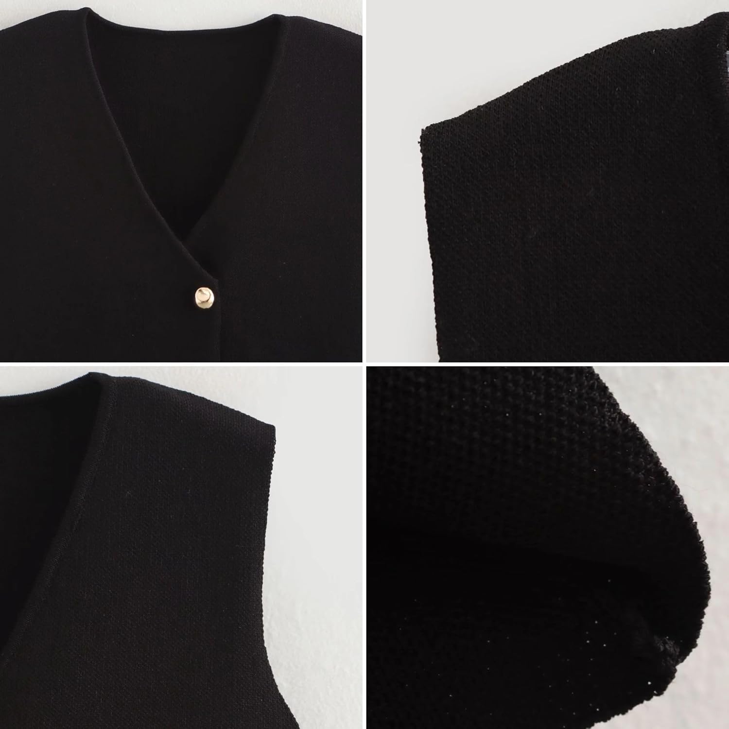 FindThy Women’s Cropped Knit Vest V Neck Button Up Solid Color Sleeveless Gilet Tank Tops(4081-Black-S-LB) - Image 5