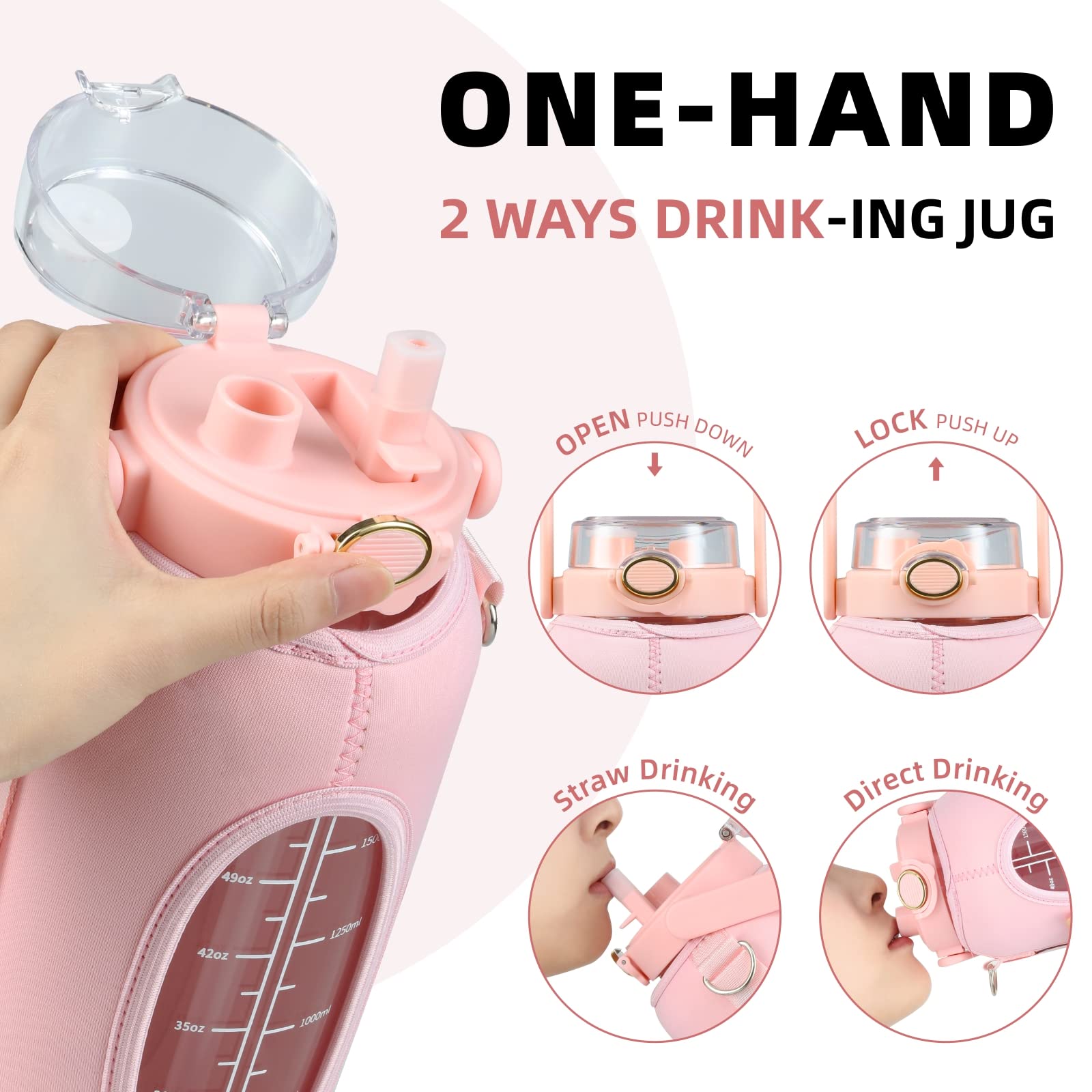 chunmo Glaswasserflasche mit Strohhalm und Aufbewahrungstasche, motivierende Wasserflasche mit Gurt und Trinkzeit, 2 l, auslaufsicher, wiederverwendbar, für Fitness, Fitnessstudio und Outdoor, 1,8 l