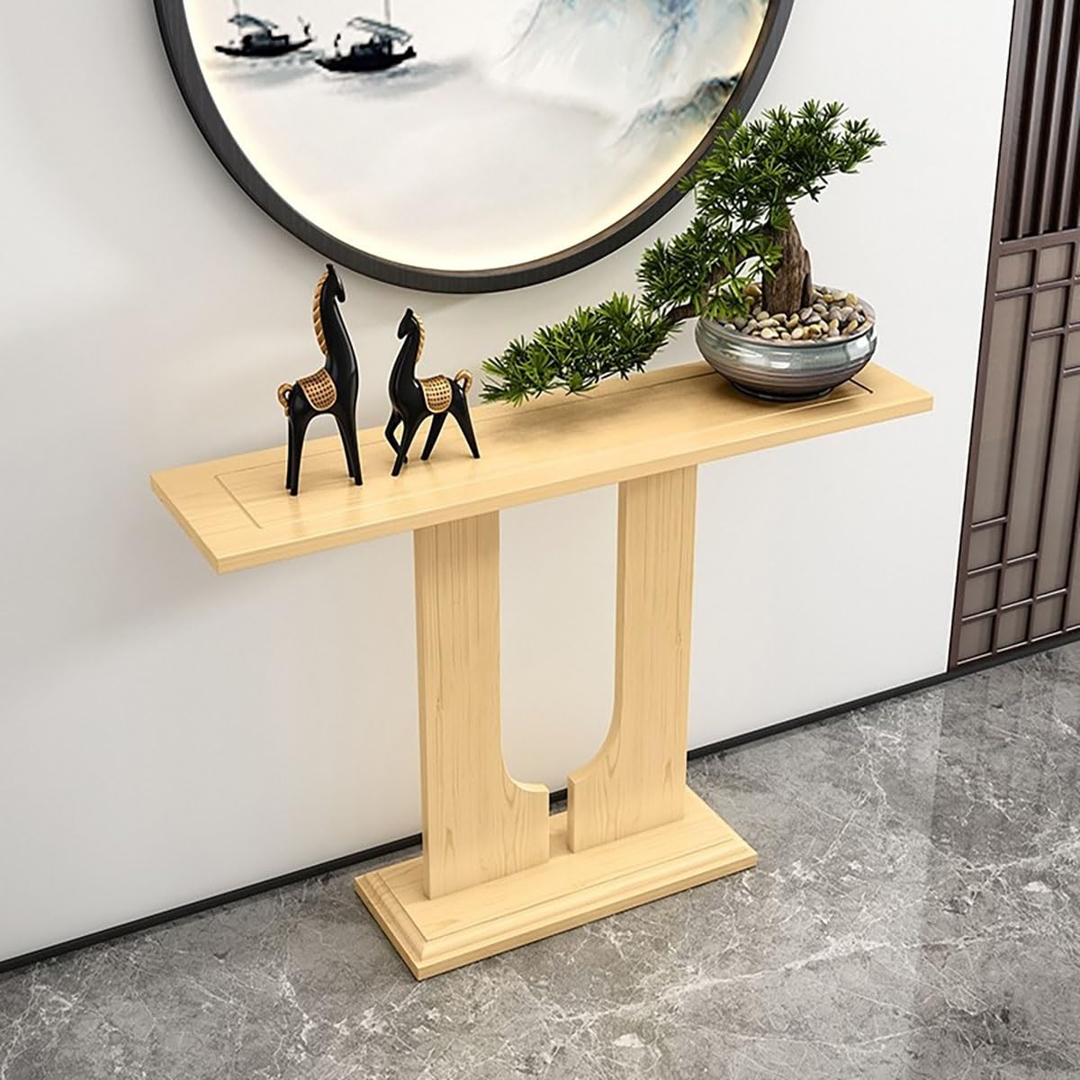 Tavolo consolle industriale a forma di U con contenitore, tavolo da ingresso in legno massiccio per ingresso, ufficio, decorazione per la casa