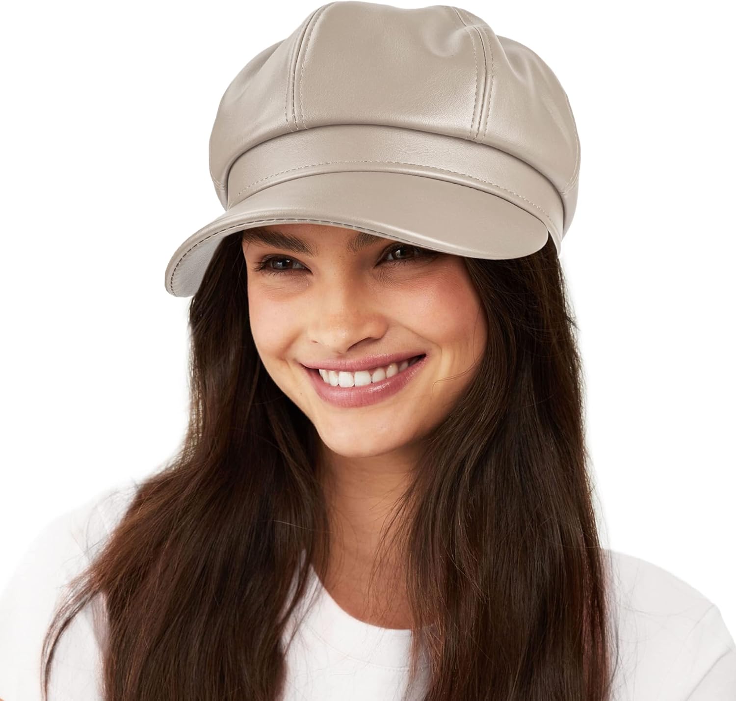 Voilipex Womens PU Leather Newsboy Cap 8 Panel Paperboy Newsie Cap Bakerboy Beret Cabbie Hat - Image 2