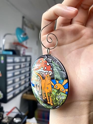 Miniatura 4 de Psychedelic Cat Mushroom Ornament, Retro Christmas Tree Decoration, Holiday Cat Decor, Cat Christmas Stocking Stuffer Gift, Handmade by The Cloudy