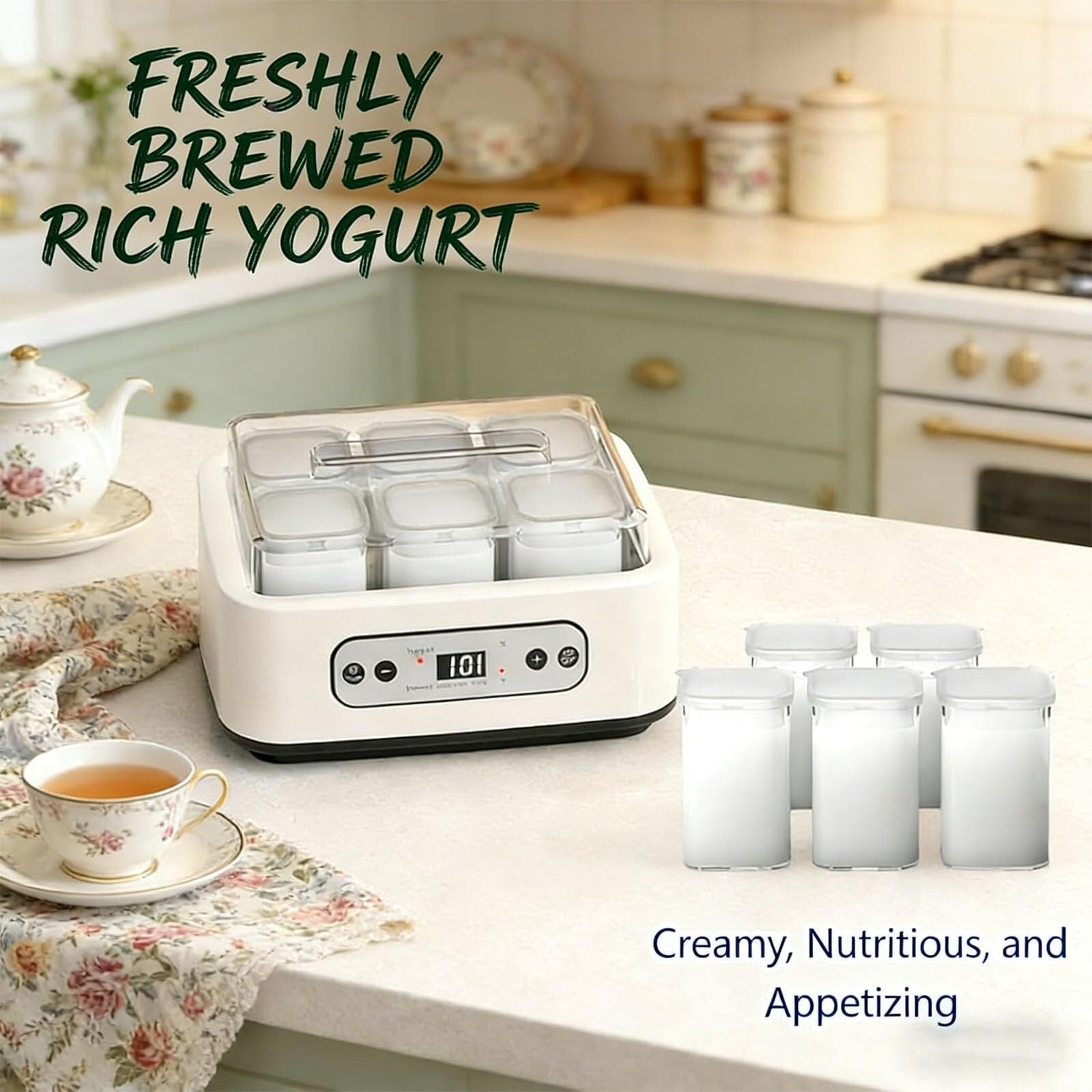 Yogurtiera Multifunzione 1500 Ml, Fermentatore Automatico In Acciaio Inox | Con 6 Vasetti 250 Ml, Display Touch Intelligente E Riscaldamento Costante Ptc, Dispositivo Con Visualizzazione Processo