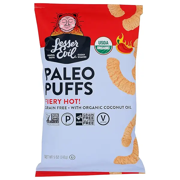 LesserEvil Organic Fiery Hot Paleo Puffs, 5 OZ 1
