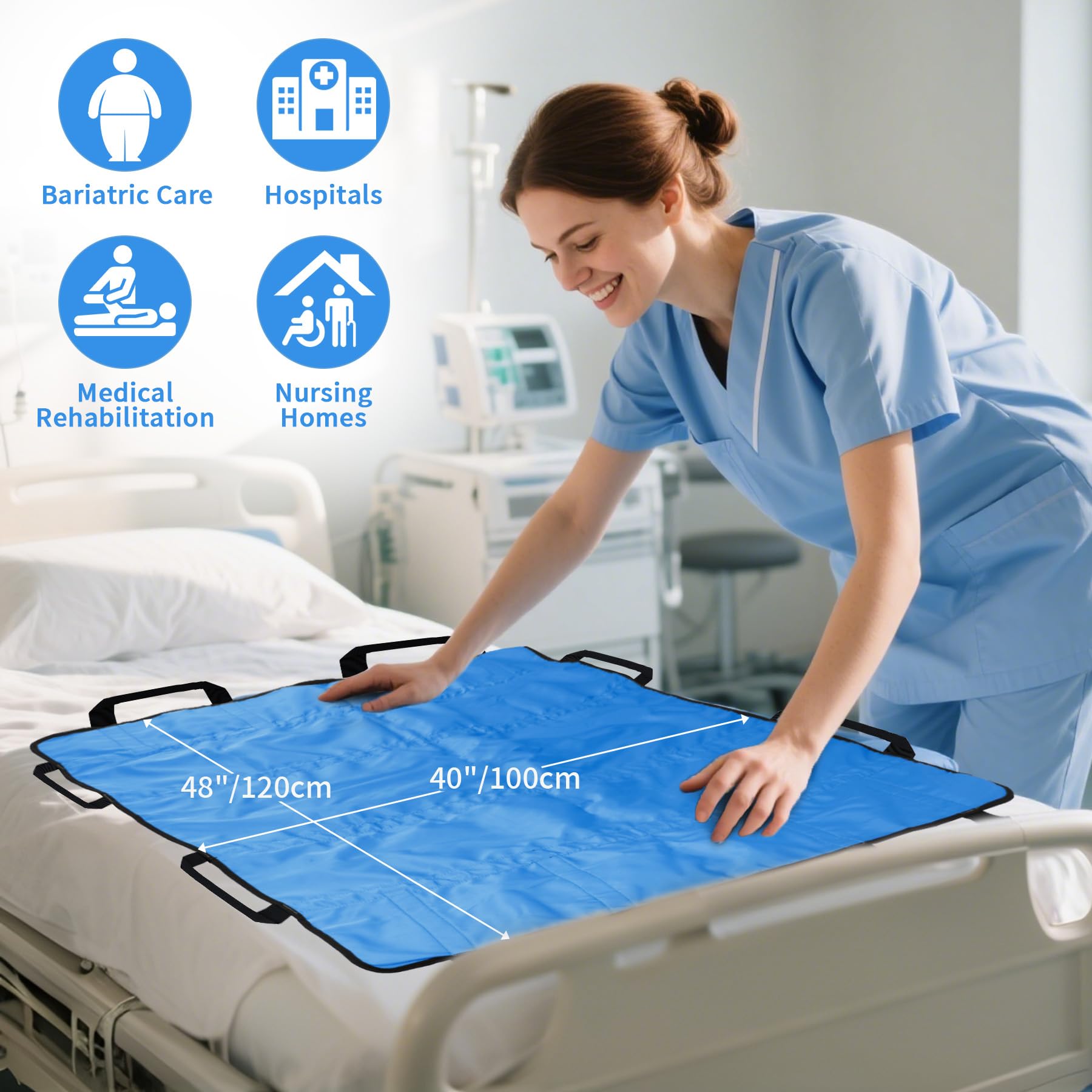 Paquete de 2 hojas deslizantes para mover pacientes en la cama, hoja de transferencia, sábanas para cama de hospital para ancianos, almohadilla de cama de posicionamiento con asas para girar