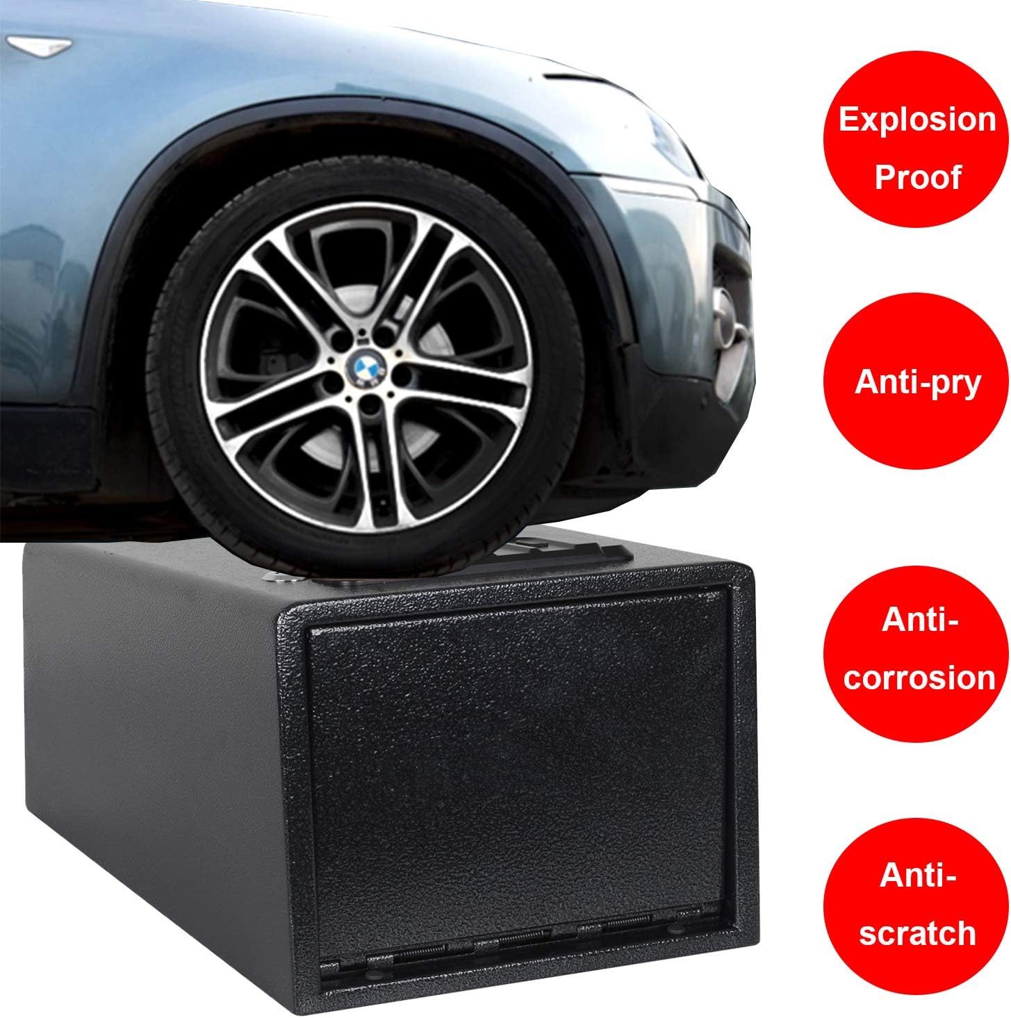 RELIANCER Electronic Gun Safe with Four-keypad&2 Emergency Keys&Rechargeable Battery Smart Quick Access Pistol Safe Storage Security Cabinet Q235 Carbon Steel Handgun Lock Security Box w/Pop-Open Door