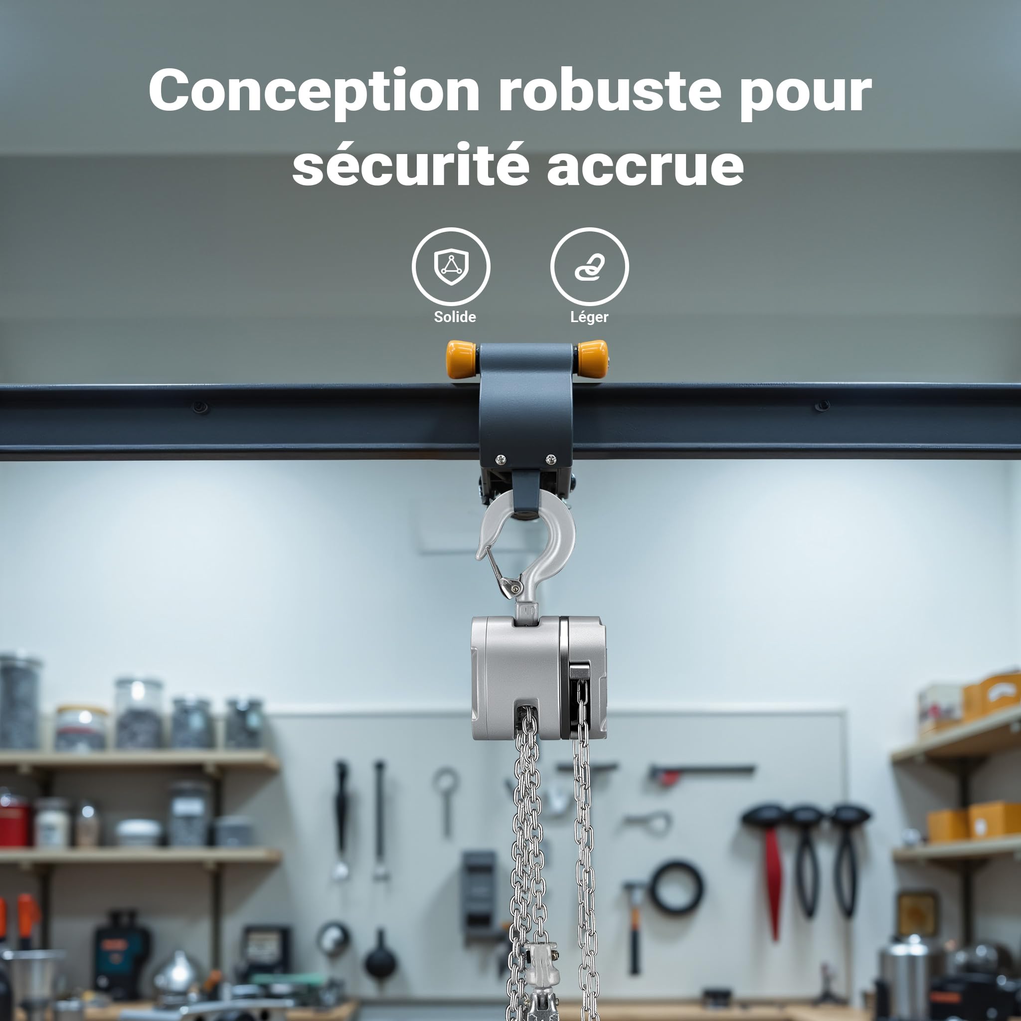 Wiltec Palan à chaîne Aluminium Charge jusqu'à 500 kg Treuil manuel Hauteur de levage 3 m G100 Palan à levier Système Levage Charges lourdes Traction Équipement Atelier