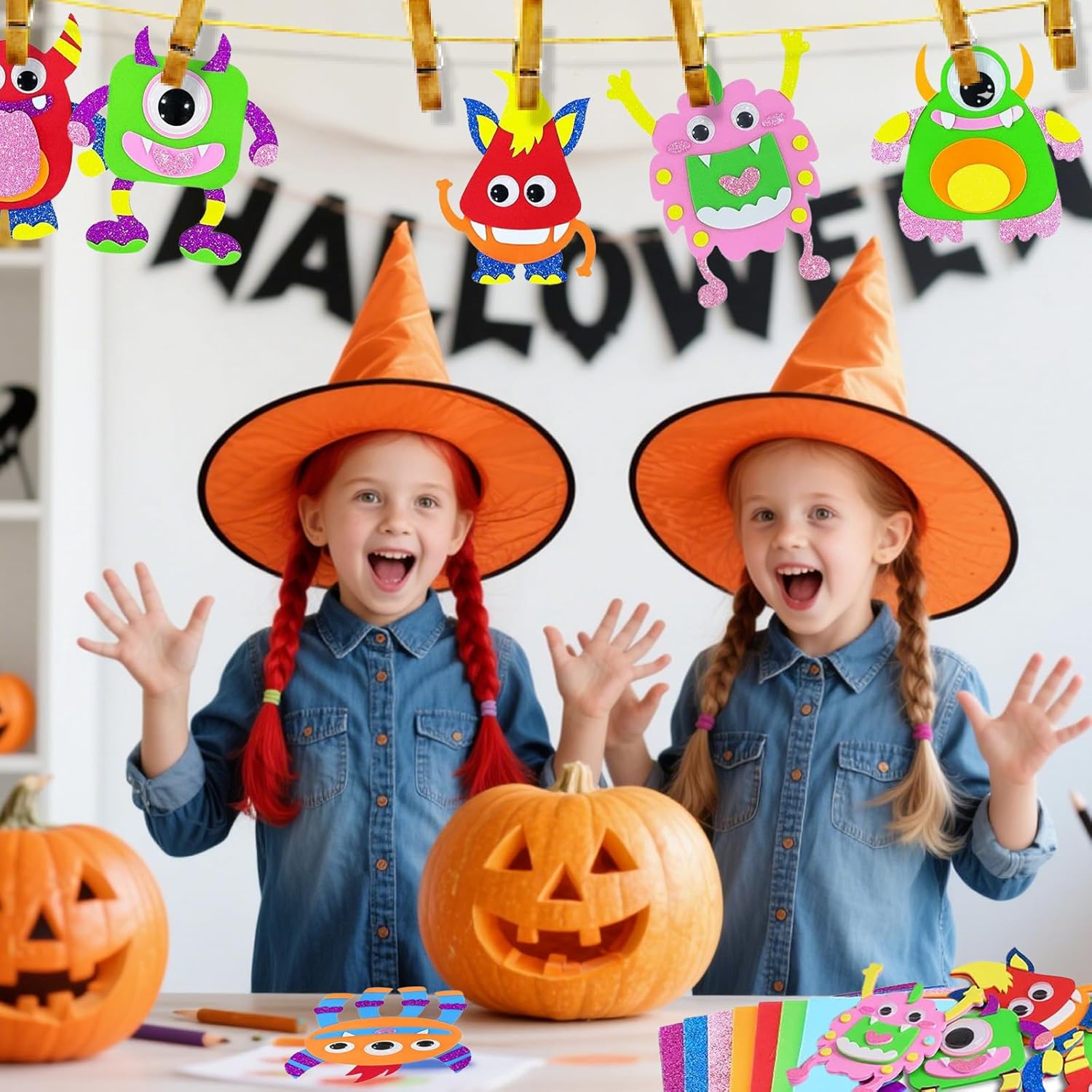 Vxcvzv 12 Monster Craft Set Felt DIY Creative Set Self-Adhesive with Wiggly Eyes Birthday Halloween Party DIY Gift