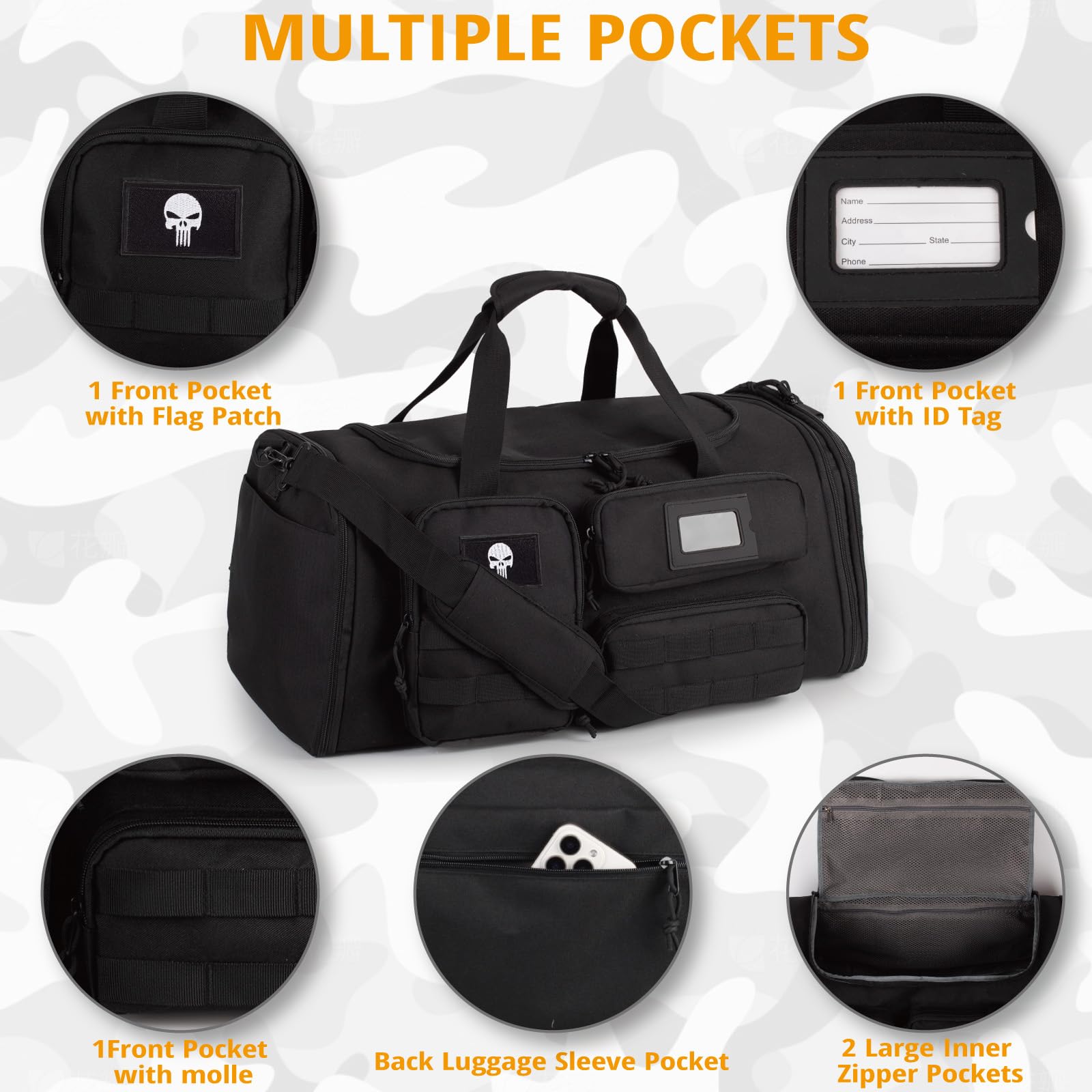Borsa da palestra espandibile da uomo, borsone sportivo tattico 3 in 1 con scomparto per scarpe, resistente all’acqua, ideale per sport e viaggi nel weekend
