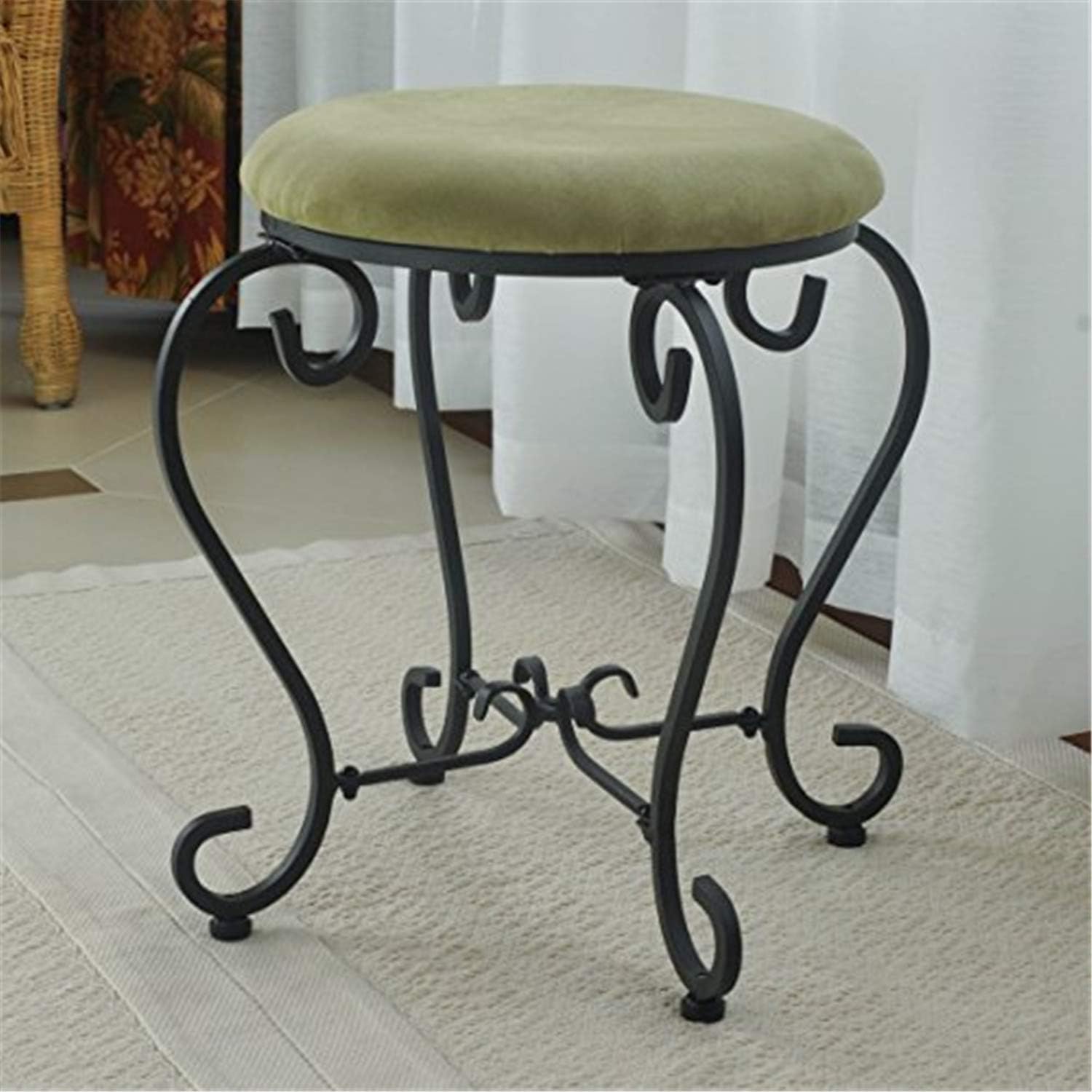 International Caravan Round Iron Vanity Stool, Sage