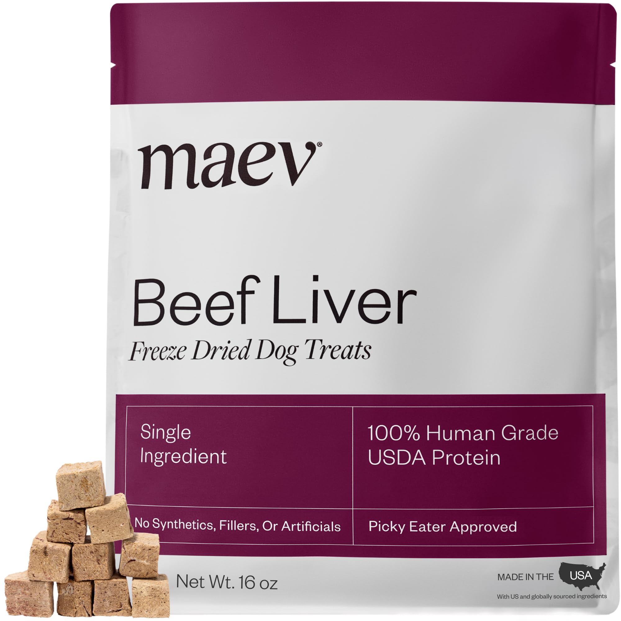 Maev Single-Ingredient Freeze-Dried Raw Beef Liver Dog Treats, 16 oz