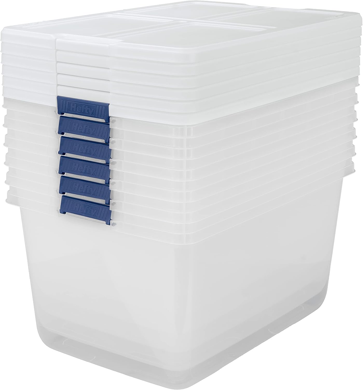 Hefty Clear Plastic Bin with Latch (6 Pack) - 66 qt Storage Container with Lid, Ideal Space Saver for Closet Shoe Storage Bins and Under Shelf Storage
