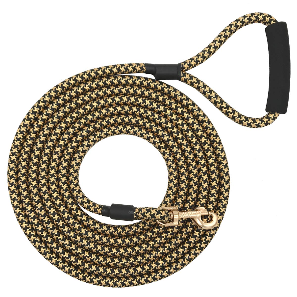 Shorven Nylon Strong Dog Rope Lead Leash Training Dog Lead with Soft Handle 6-20 FT Long Black/Golden (Dia:0.5" 8FT)