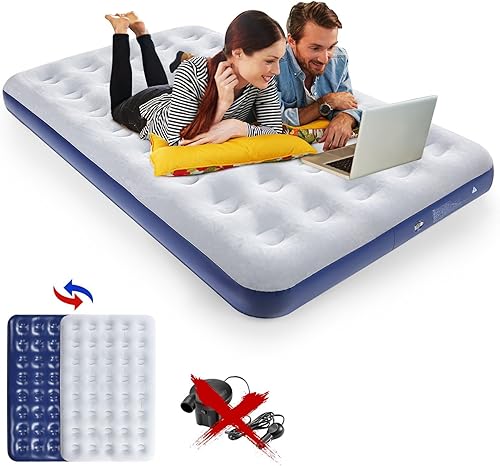 Miniatura 9 de Colchón de aire para camping, cama de aire inflable, superficie flocada, cama de viaje, colchoneta para dormir, cama de aire para acampar al aire