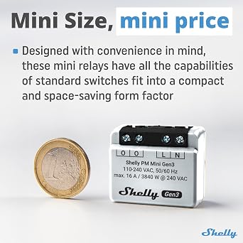 Shelly PM Mini Gen3 | WiFi Smart Power Meter 1 Channel 16 A | Home Automation | Bluetooth Gateway | Compatible with Alexa & Google Home | iOS Android App | No Hub Required | Smart Schedules