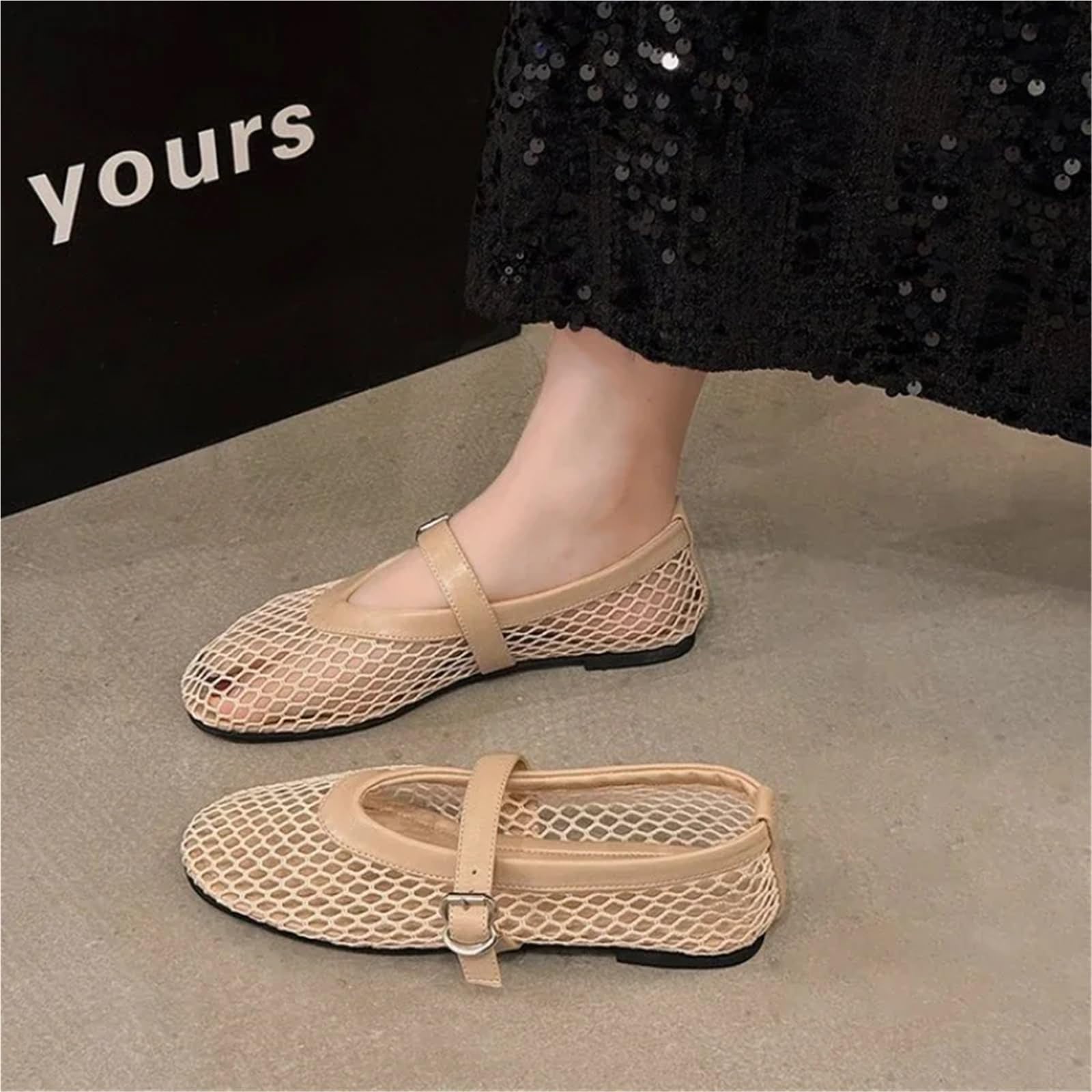 Fishnet Ballerinas Frau Chic Aushöhlen LaceShoes Damen Sommer Sandalen Atmungsaktives Mesh Für Damen