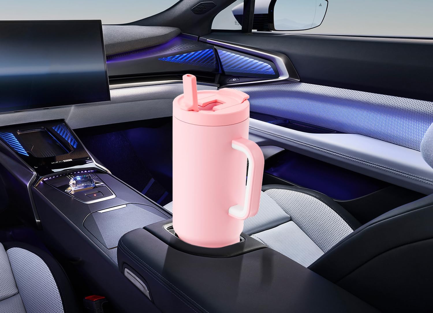 Meoky 40 oz Tumbler with Handle and Flip Straw, 100% Leakproof Tumbler with Lid and Straw, Stainless Steel Insulated Cup, Cupholder Friendly, Keeps Cold for 34 Hours (Blush) - Image 6