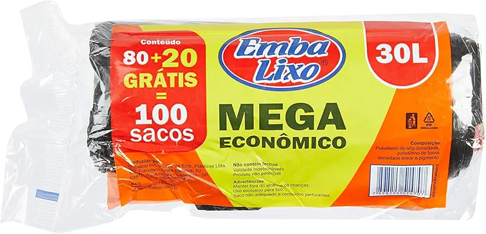 Ni-SHEN Saco Lixo Embalixo Mega Econômico 30 Litros Pacote De 100 Unidades