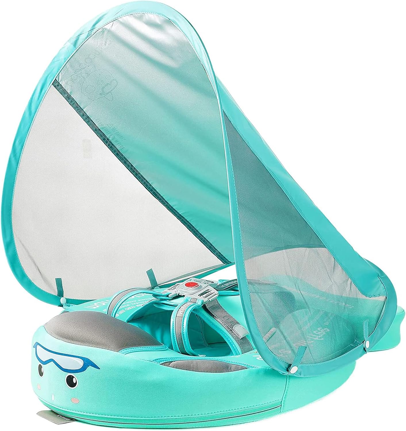 AnjeeIOT Baby Pool Float Newest Mambobaby Floats with Canopy - Baby Swim Float Non-Inflatable with Skin-Friendly Fabric Add Tail Avoid Flip Over Infant Float for Boys Girls 3-24 Months, Green Classic Edition Green