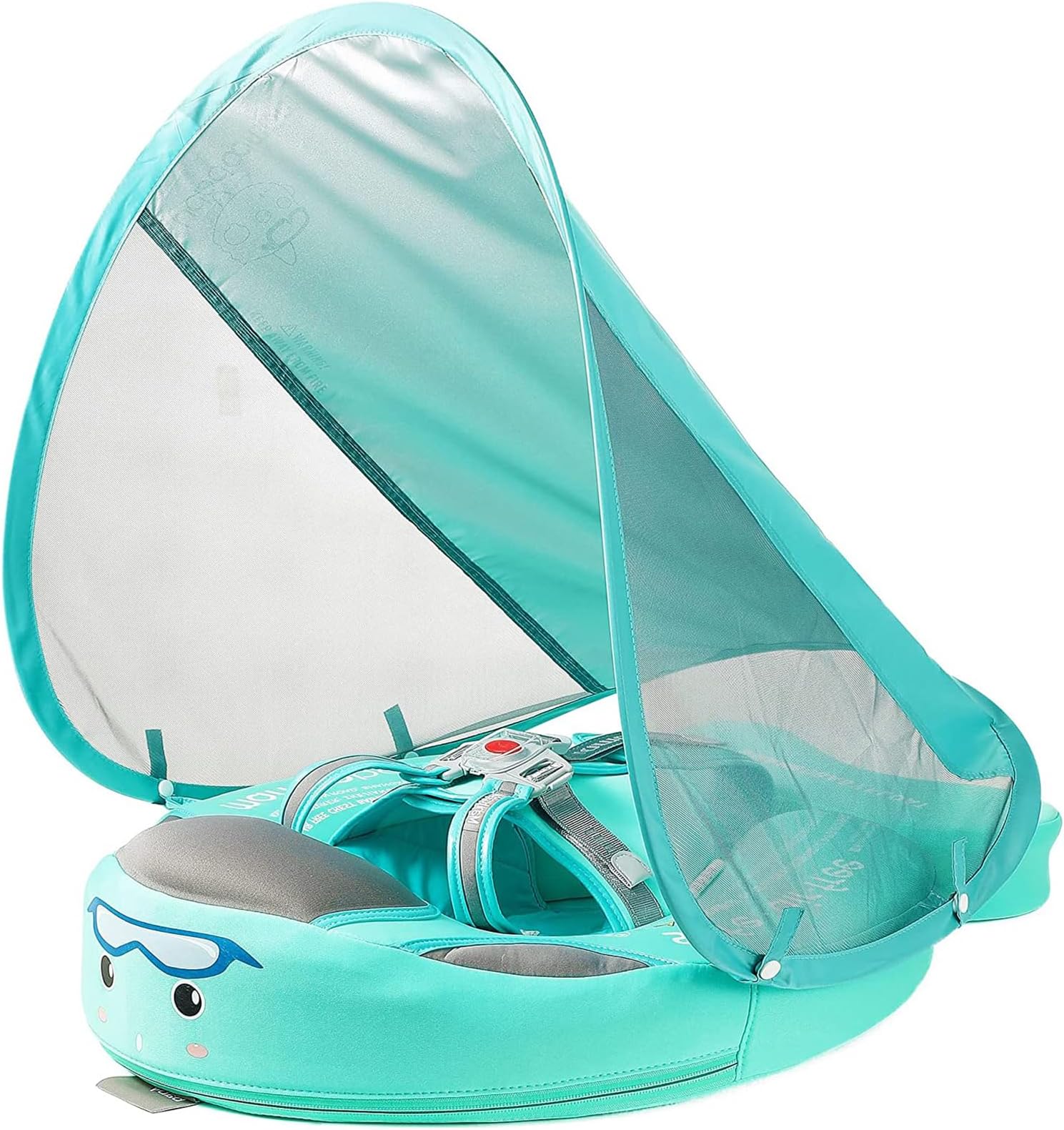 AnjeeIOT Mambobaby Float with Canopy Baby Float Non-Inflatable Baby Pool Float Solid Swimming Float Upgraded Add Tail Never Flip Over for Infant 3-24 Months, Green