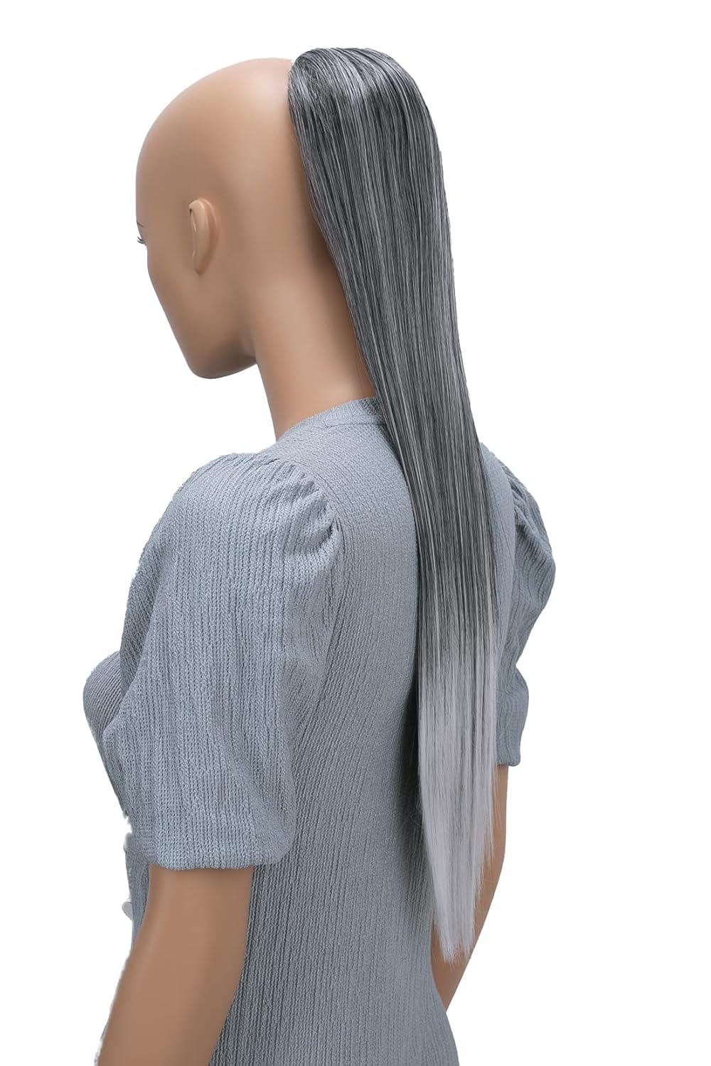 CAISHA 26″ Longhair Hairpiece Ponytail Extension Drawstring Straigth Heat-Resistant Synthetic Fibres Gray Mix PH613