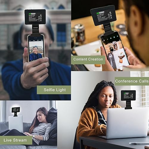 Miniatura 4 de Wasabi Power Luz LED de alta potencia recargable de video con clip, 3 modos de luz ajustables para teléfono inteligente, tableta, portátil,