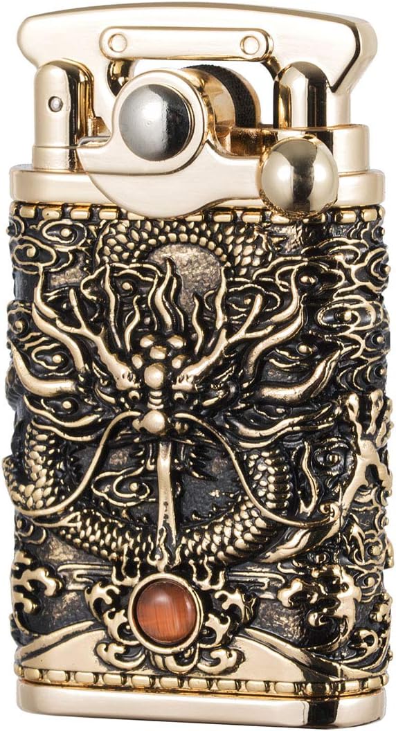 Chinese Dragon Antique Type Soft Flame Rocker Arm Kerosene Lighter (Gold)