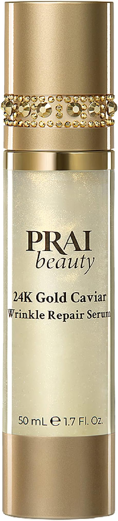 PRAI Beauty 24K Gold Caviar Wrinkle Repair Serum for Face | Anti-Aging Serum with Hyaluronic Acid to Plump and Fill In Wrinkles | Anti-Wrinkle Serum with Vitamin C for Brighter, Firmer Skin | 1.7 Oz