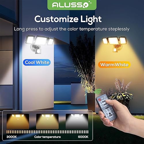 Miniatura 2 de ALUSSO Flood Lights Outdoor Motion Sensor with Remote,40W 3200LM LED Flood Light IP65 Waterproof & 3000-6000K Adjustable,3 Adjustable Head Outdoor