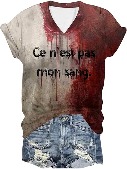 Problème Résolu T Shirt Femme Vampire Deguisement Halloween Femme Sang I'm Fine T Shirt Halloween Femme Blood Splatter Problem Solved Tee Shirt Bloody Déguisement Zombie Tshirt Costume Horror