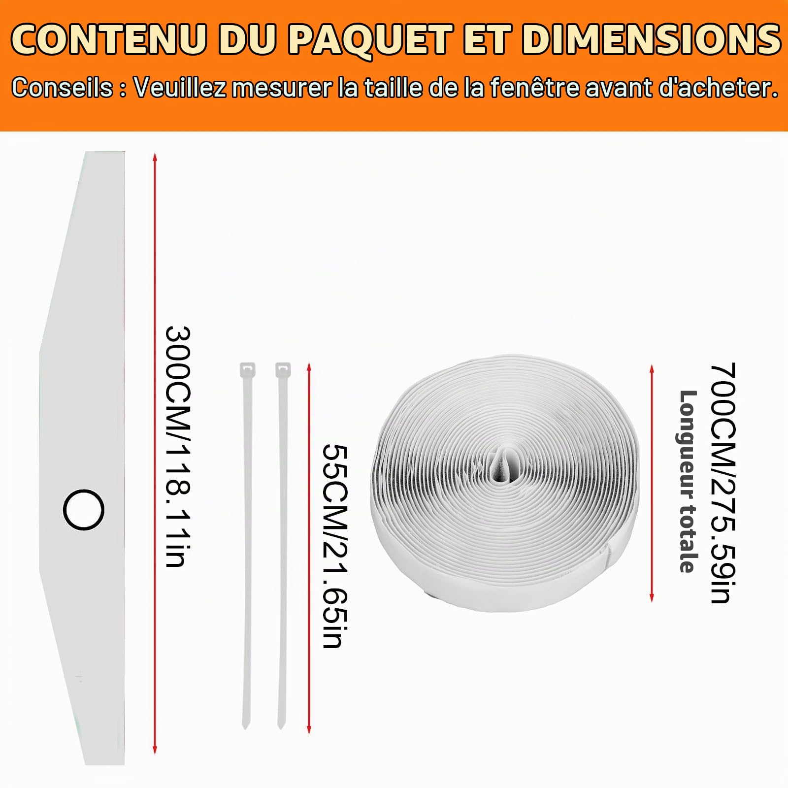 Kit de Fenêtre Climatiseur Mobile, 3 m Joint de Fenetre Universel pour Climatiseur Mobile et Sèche Linge, Tissu Oxford Résistant et Imperméable, Isolant Anti-Fuite d’Air Froid