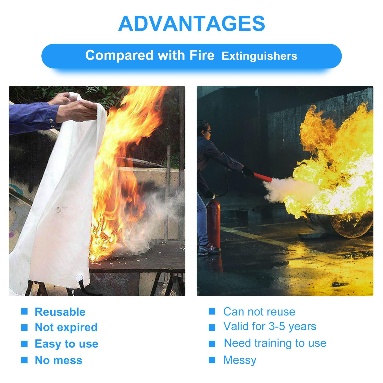 Coperta antincendio di emergenza per cucina e casa, confezione da 4, 100 x 100 cm, in fibra di vetro, coperte antincendio per sopravvivenza, coperta ignifuga per persone