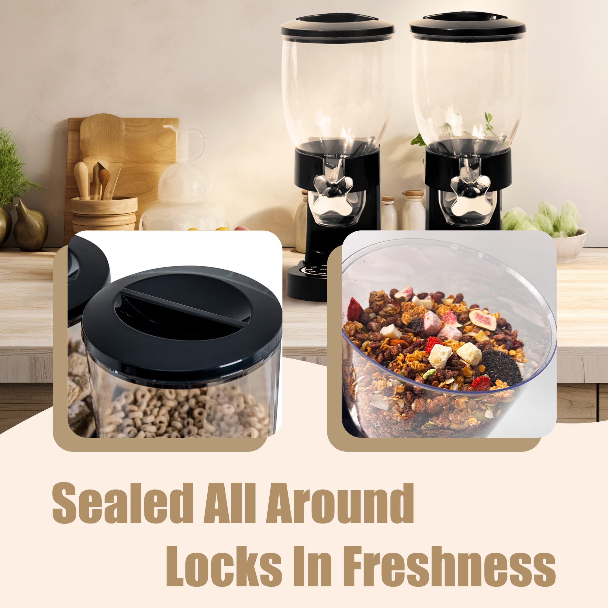 Meegoo Dispenser per cereali, contenitori per cereali, grande capacità, 3,5 l, confezione da 2, con interruttore rotante, contenitore ermetico per alimenti per dispensa da cucina, dispenser di