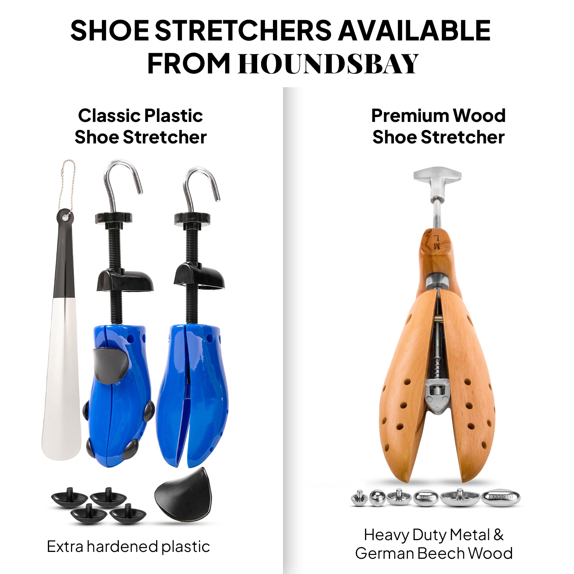 HOUNDSBAY - Estiradores de zapatos de plástico y madera, expansor ajustable para zapatos para hombres y mujeres
