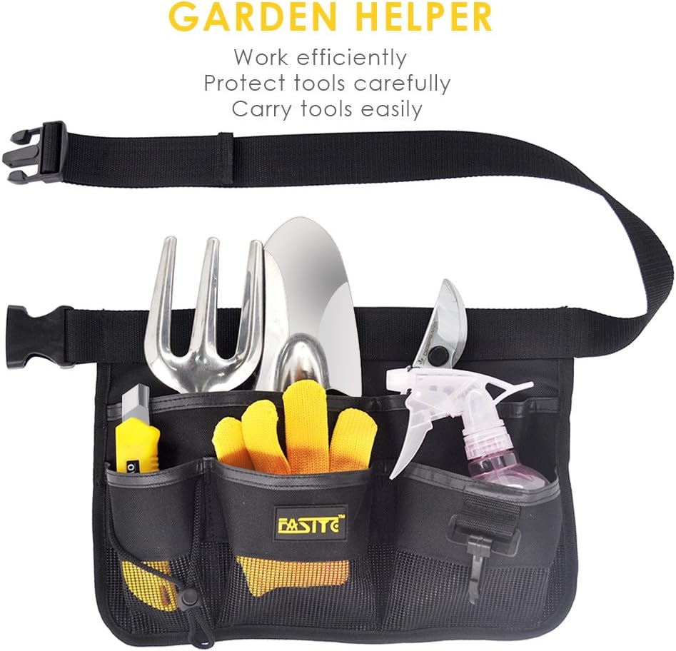 FASITE YL003B 7-POCKET Gardening Tools Belt Bags Garden Waist Bag Hanging Pouch, Black