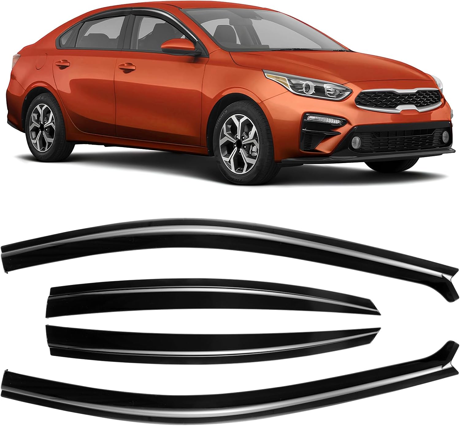 Tape-on Rain Guards Compatible with 2019-2024 Kia Forte, Out Channel Window Deflector Extra Durable Side Sun Wind Deflectors 2024 Forte Rain Guard Black 4 PCS