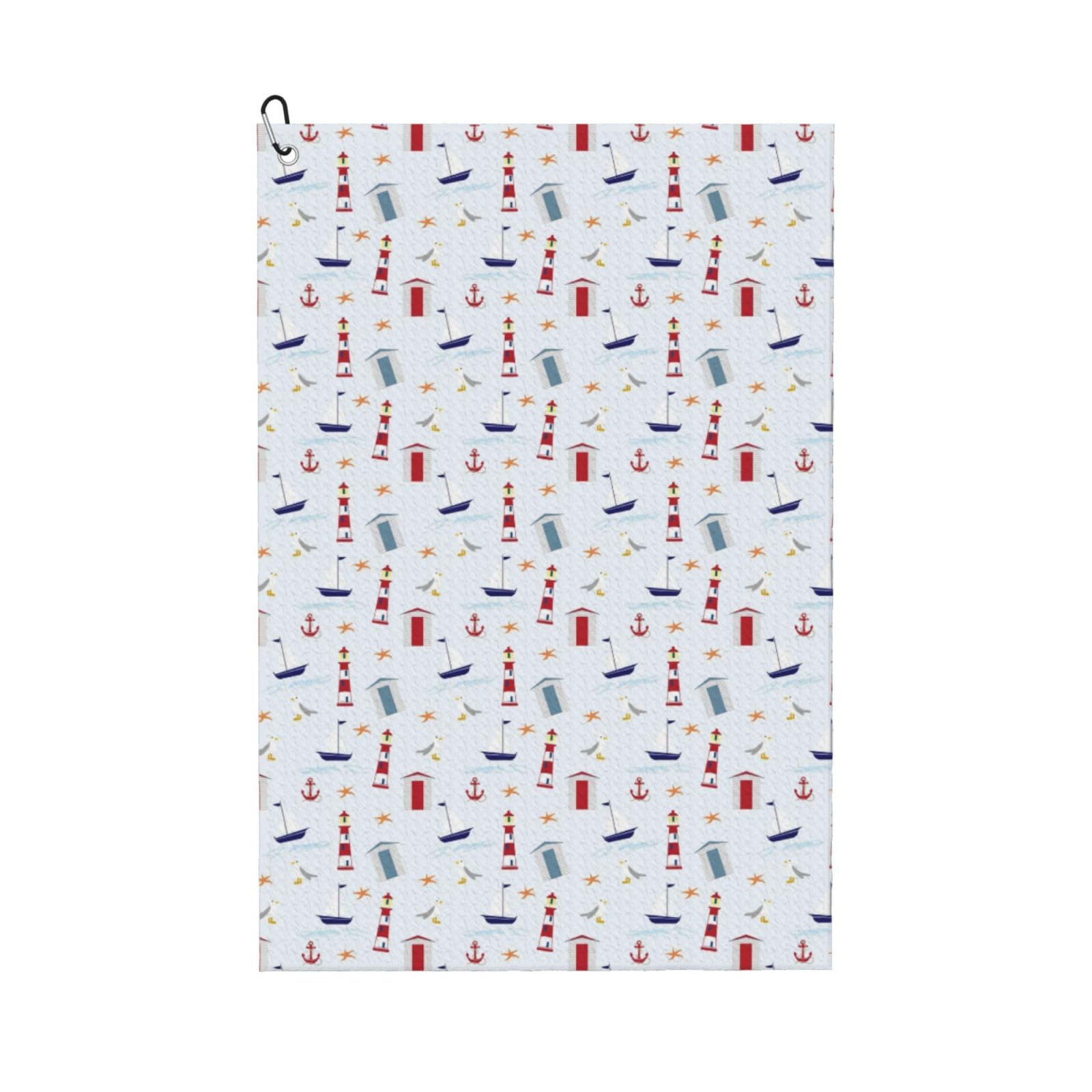 AOOEDM Nautical Lighthouse Sailboat Print Golf Towel with Carabiner Clip Absorbent Microfiber Golf Towel for Cleaning Golf Ball Club Putter Iron for Golf Bag Trolly Belt Loop 16" X 24"